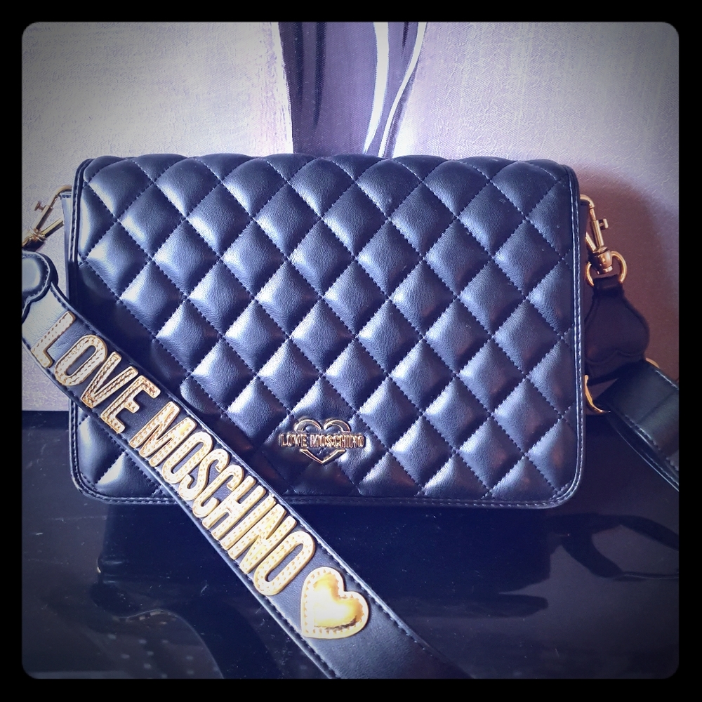 Moschino black leather purse with strap